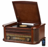 Nostalgie Holz Musikanlage | Kompaktanlage | Retro Stereoanlage | Plattenspieler | Radio | CD MP3 Player USB | Fernbedienung | MP3-Encoding: Aufnahmefunktion AUX IN | Lautsprecher | hochwertiges Holz - 1